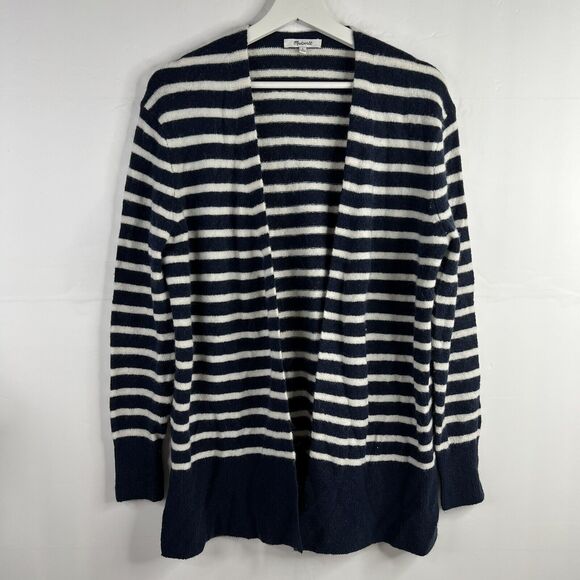 Madewell Sz S Cardigan Sweater Cozy Walker Striped Wool Alpaca Blend Nautical - Picture 3 of 11